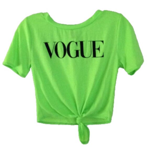 VOGUE Women’s Crop Top Size M Neon Green Short Sleeve Tie Front T-Shirt - Picture 1 of 9